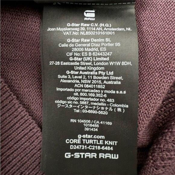 G-Star RAW Premium Core Turtleneck Sweater Vineyard Wine Mens Medium NWT - Picture 7 of 9